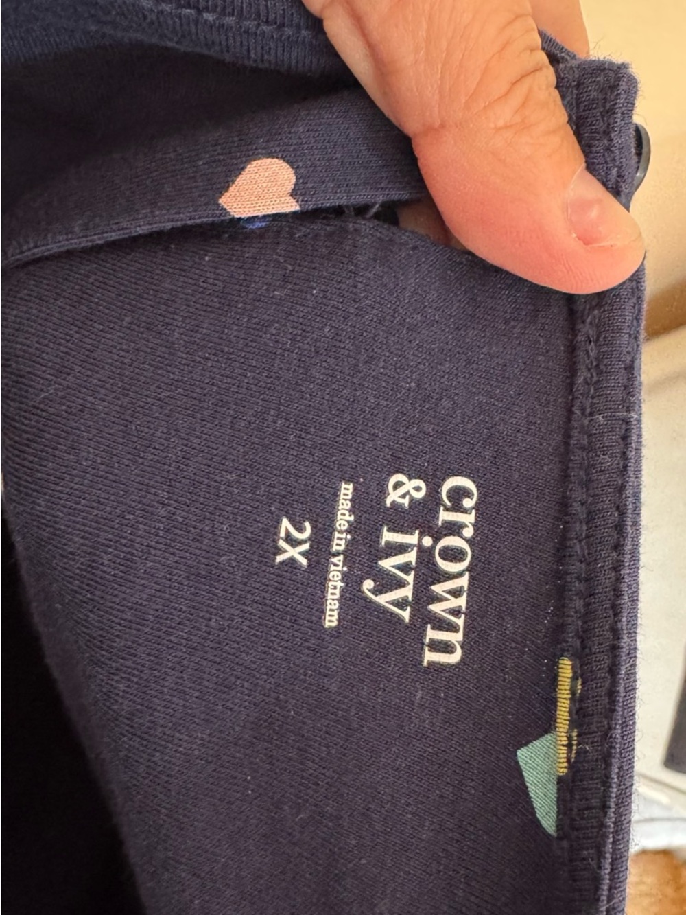 crown & ivy Navy Tee with Pink Heart Detail